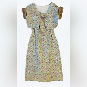 Vintage Suzy Perette Gold Brocade Cocktail Dress Fur Bolero XS